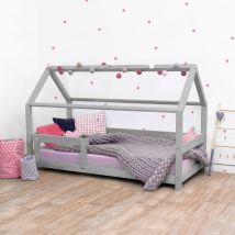 Lit cabane 90x190 Tery avec barrière - Gris