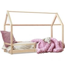 Lit cabane enfant 90 x 190 cm nessi bois avec sommier et barrières