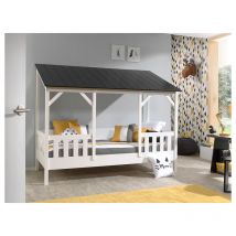 Lit Cabane 90x200 Sommier inclus Vipack HouseBed - Blanc et Noir