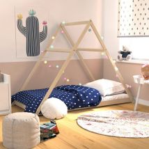 Lit cabane apache 90x190 + 1 sommier / Naturel/ 208x100x148