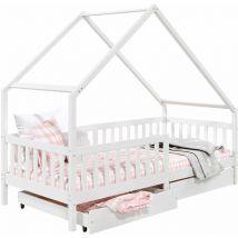 Lit cabane asymétrique alva avec tiroirs, 90 x 190 cm en pin massif lasuré blanc