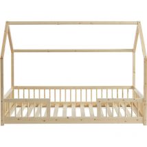 Baïta - Lit cabane avec barrières tiny pin massif 90x190 sommier inclus
