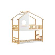 Lit cabane avec protection antichute et barrière cadre en pin blanc 200x90cm