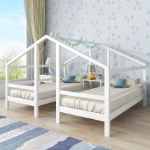 Eifson - Lit cabane enfant 90x200 cm, avec chevets et sommier à lattes, avec protection antichute, lit cabane design pour 2 enfants, adapté aux