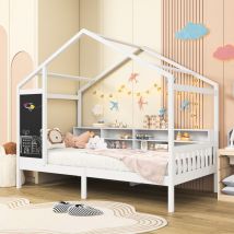 Sunfecili - Lit cabane enfant 90x200,rangement à l'intérieur du lit,avec tableau noir,bois massif, blanc