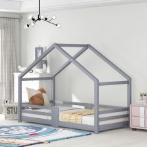 Hauss Spole - Lit cabane enfant avec cheminée antichute, 90 x 200 cm, Sommier à lattes robuste en Pin - Sans matelas, Gris