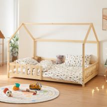 [en.casa] - Lit cabane Hesel pour enfants bois de pin 120 x 200 cm naturel
