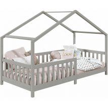 Idimex - Lit cabane lisan 90 x 190 cm, en pin massif lasuré gris
