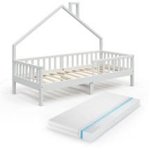 Vitalispa - Lit cabane Noemi, Blanc, 90x200 cm avec matelas