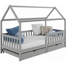 Idimex - Lit cabane nuna avec tiroirs, 90 x 190 cm en pin massif lasuré gris