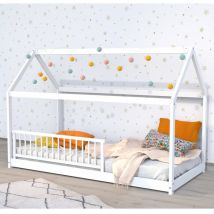Lit cabane panda 90x190 + 1 sommier + barrière /Blanc/ 195x97x134