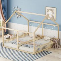 Fortuna Lai - Lit cabane pour 2 enfants 90x200cm - lits plats modèles de maison lits 2 couchage 2 en 1 - naturel
