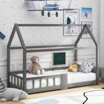 Keepbuying - Lit cabane pour enfant dripex 90 x 200 cm, lit en bois pour chambre d'enfant, sommier à lattes gris (sans matelas)