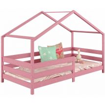 Lit cabane RENA 90 x 190 cm, en pin massif lasuré rose