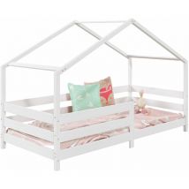 Lit cabane RENA 90 x 190 cm, en pin massif lasuré blanc