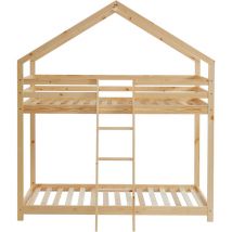 Bata - Lit cabane superposé tiny pin naturel 90x190 sommier inclus