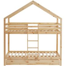 Bata - Lit cabane superposé tiny pin naturel 90x190 sommier inclus