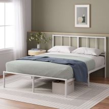 Zinus - Lit Camille 2 personnes - Lit 140x190 cm - Cadre de lit en métal avec tête de lit - Hauteur 30cm - Lit avec support de lattes en métal - Blanc