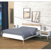 Bett camper 160x200 cm / Weiß & gebleichte Eiche/ 205X166X80cm