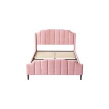 Lit capitonné 140 x 200 cm sommier à lattes en velours rose