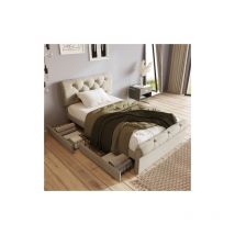 Merax - Lit simple avec 2 tiroirs, rembourré 90x200cm, tête de lit réglable en hauteur, Chesterfield