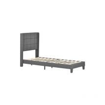 Lit capitonné au design moderne avec sa tête de lit capitonnée 90x200cm en lin gris (sans matelas)