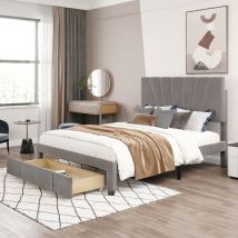 Hauss Spole - Lit capitonné 140 x 200 cm, Lit avec tiroirs avec dossier et tiroir, Velours, Sans Matelas - Gris