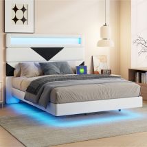 Lit capitonné 140x190, lit double capitonne, lit adulte avec led, lit 2 places avec chargeur usb, tête de lit à motif réglable, sommier à lattes en