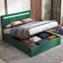 Blanketswarm - Lit Capitonné 160x200, Lit Coffre 160x200, Lit Adulte Capitonne, Lit Double led Réglable,TêTe de Lit RéGlable,Cadre de Lit avec