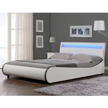 [corium] - Cadre de lit double Valencia à led 140x200cm cuir synthétique avec sommier à lattes blanc Corium - blanc