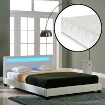 [corium] - Lit capitonné à led Corium (Paris) avec matelas (160x200cm)(blanc)(mousse froide) - avec cuir synthétique / housse en cuir synthétique /