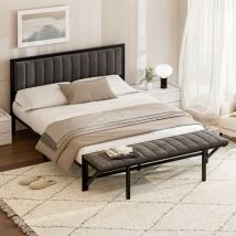 Lit capitonné 140x200cm avec banquette d'extrémité (pliable), lit multifonction avec rangement et organisation, cadre de lit en fer, lit pour