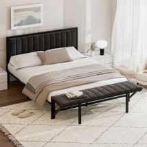 Lit rembourré 140x200cm avec banquette d'extrémité (pliable), lit multifonction avec espace de rangement et organisation, cadre de lit en fer, lit
