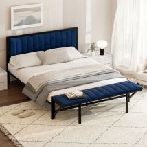 Lit rembourré 160x200cm avec banquette d'extrémité (pliable), lit multifonction avec espace de rangement et organisation, cadre de lit en fer, lit