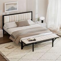 Lit capitonné 160x200cm avec banquette d'extrémité (pliable), lit multifonction avec rangement et organisation, cadre de lit en fer, lit pour