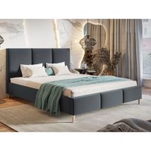 Lit capitonné avec tête de lit 140x200 velours gris foncé Trio