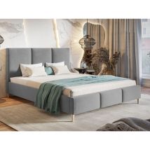Lit capitonné avec tête de lit 160x200 velours gris Trio