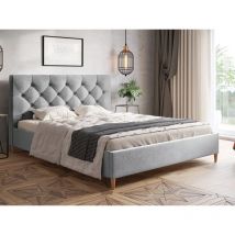 Graingold - Lit capitonné avec tête de lit 180x200 velours gris Tril