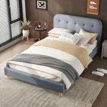 Hauss Spole - Lit capitonné, lit adulte, lit enfant, lin, sans matelas, 140x200 cm lit double, gris