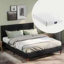 Okwish - Lit capitonné, lit double avec sommier à lattes, cadre de lit capitonné 140x200cm avec tête de lit, pour adultes et adolescents noir avec