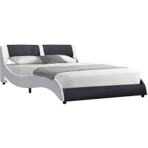 Nuits D'or - Lit clara pour matelas 160x200 - Sommier + Tête de Lit Couleur blanc & noir + Pieds en 5 cm pour matelas - 2 x 13 Lattes - revetement