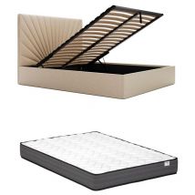 Lit coffre 140 x 190 cm - Tissu - Beige + Matelas - rilioda de Pascal Morabito