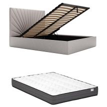 Lit coffre 140 x 190 cm - Tissu - Gris clair + Matelas - RILIODA de Pascal Morabito