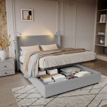 Blanketswarm - lit coffre 140 x 200, lit 140 x 200, lit adult, lit double avec lampe de lecture, lit plat avec rangement sous le lit, sommier à