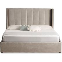 Cotecosy - Lit double Magorial avec sommier relevable 160x200cm Velours Taupe