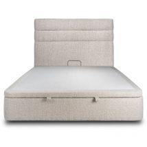 Sommeil De Plomb - Lit coffre 140x190cm avec tête de lit lignes Bouclette Beige - Hauteur totale : 39cm