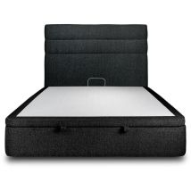 Lit coffre 140x190cm avec tête de lit lignes Bouclette Noir - Hauteur totale : 39cm