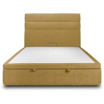 Lit coffre 200x200cm avec tête de lit lignes Tissu Jaune - Hauteur totale : 39cm