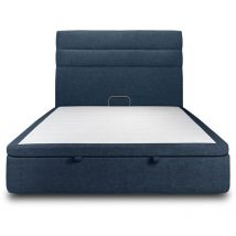 Lit coffre 160x200cm avec tête de lit lignes Tissu Bleu - Hauteur totale : 39cm