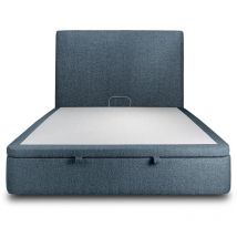 Lit coffre 160x200cm avec tête de lit tapissier Bouclette Bleu - Hauteur totale : 39cm